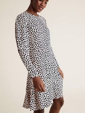 M&S Collection Long Sleeve Light Pink Dress with Black Flower Print Size 8